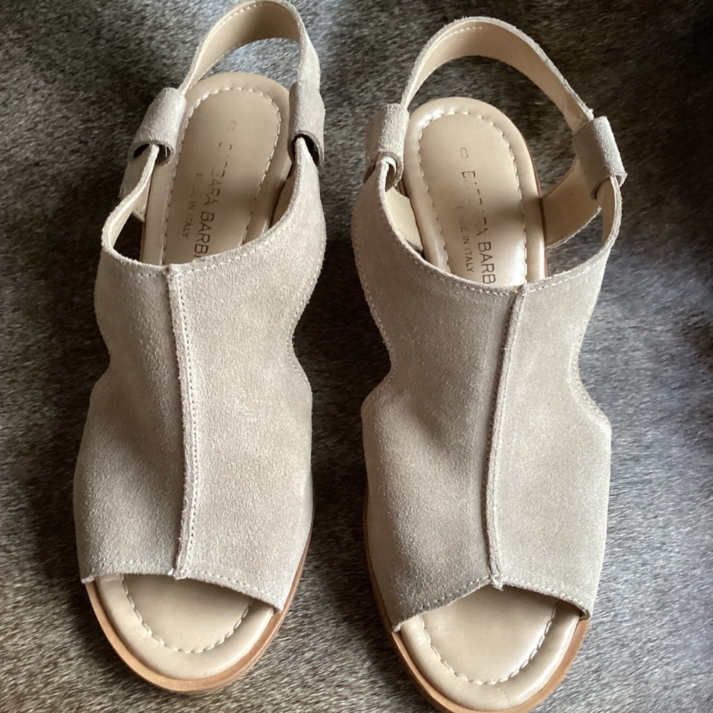 Barbara Barbieri Suede Leather Sling Back Wedges - Picture 2 of 10